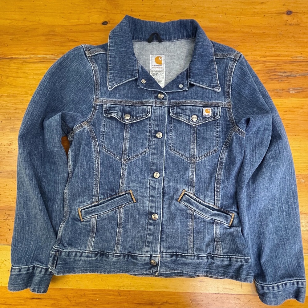 Carhartt Women Blue Wash Long Sleeve Snap Front Cotton Casual‎ Denim Jacket M